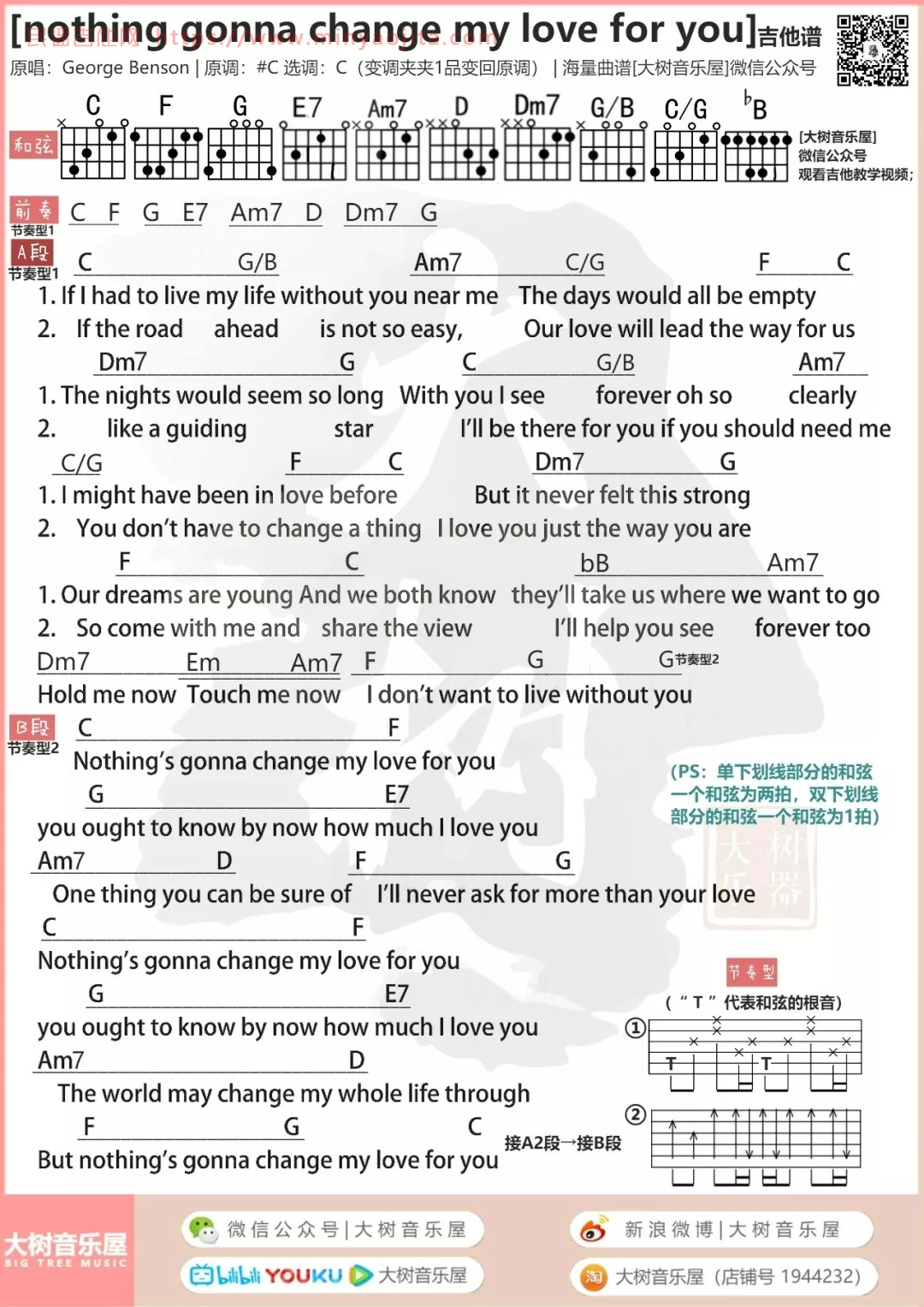 nothing's gonna change my love for you吉他谱 C调_大树音乐屋编配_方大同