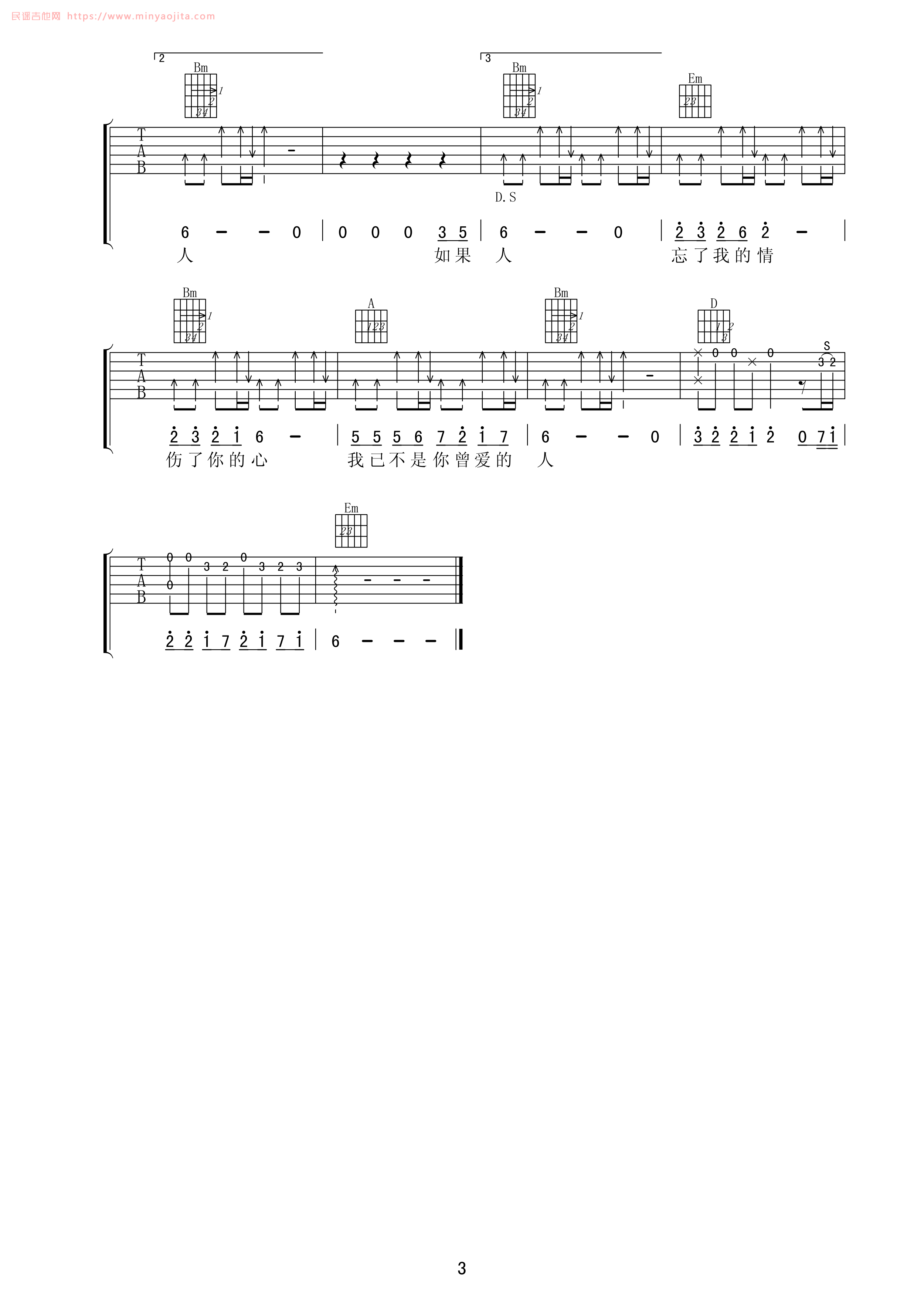 心痛2011吉他谱 D调高清版_梦断弦音编配_小山 心痛2011吉他谱 D调高清版_梦断弦音编配_小山