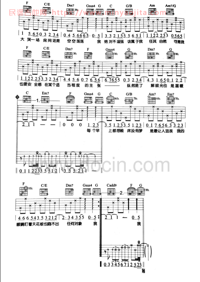 笨蛋吉他谱 C调六线谱_豆丁网编配_金莎