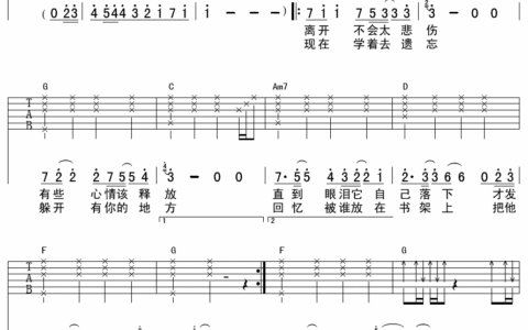 其实很爱你吉他谱 C调六线谱_延麟编配_张韶涵
