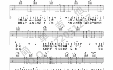 灿烂吉他谱 G调扫弦版弹唱_许巍_变调夹2品