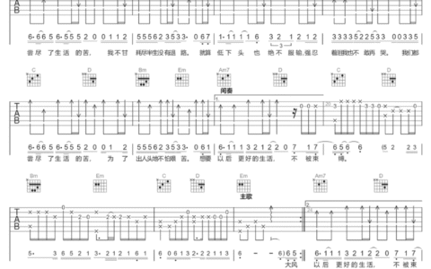 大风吹倒梧桐树吉他谱 G调原版_侯泽润_变调夹3品