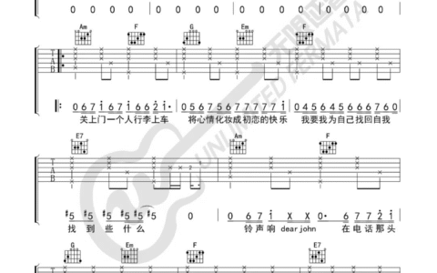 Dear John吉他谱 C调原版_比莉_变调夹5品